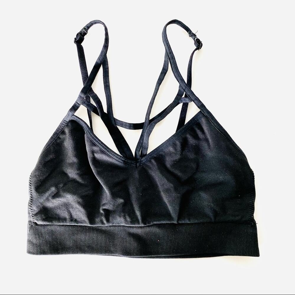 NEW VS VICTORIAS SECRET PINK Black Strappy Open Back Bralette Sports Bra XS